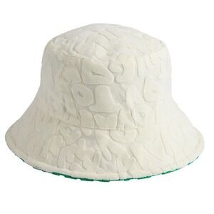Reversible Terry Cloth Bucket Hat Women White Green Excellent Checkered SIZE OS